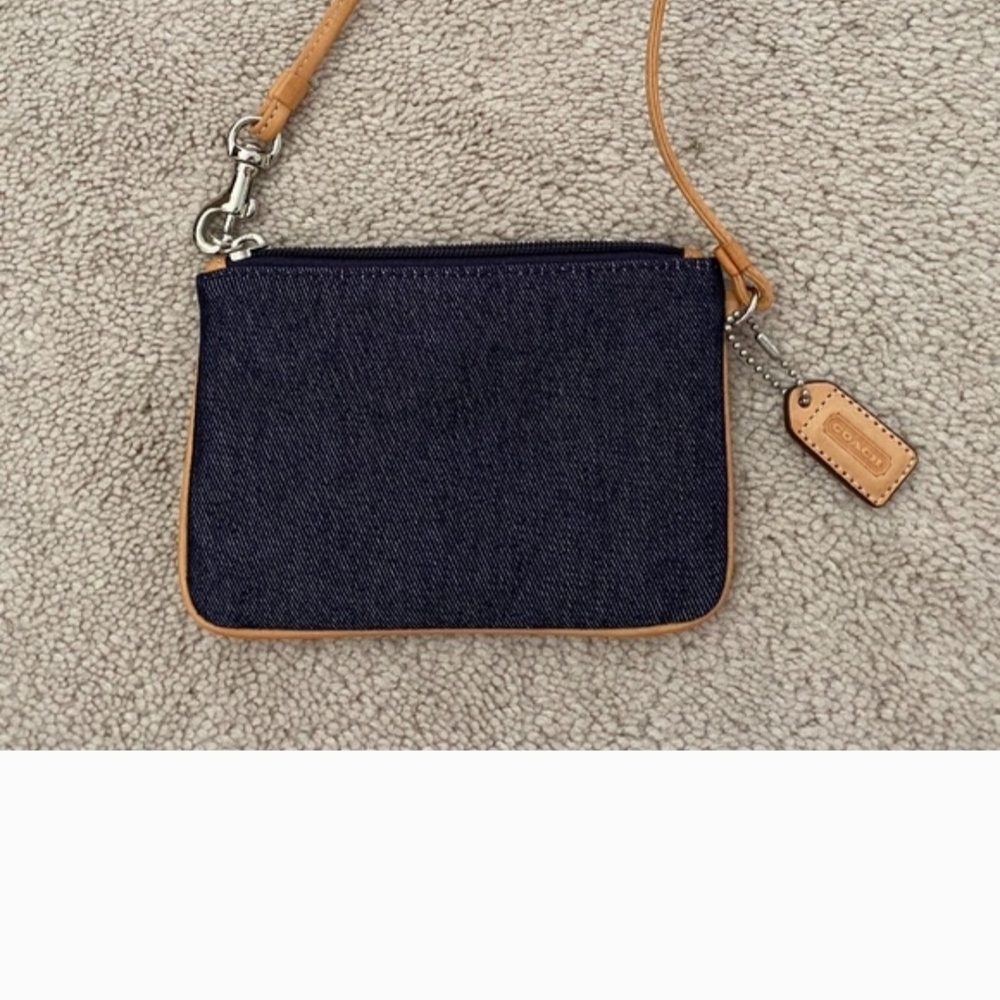 COACH Denim + Tan Wristlet Wallet